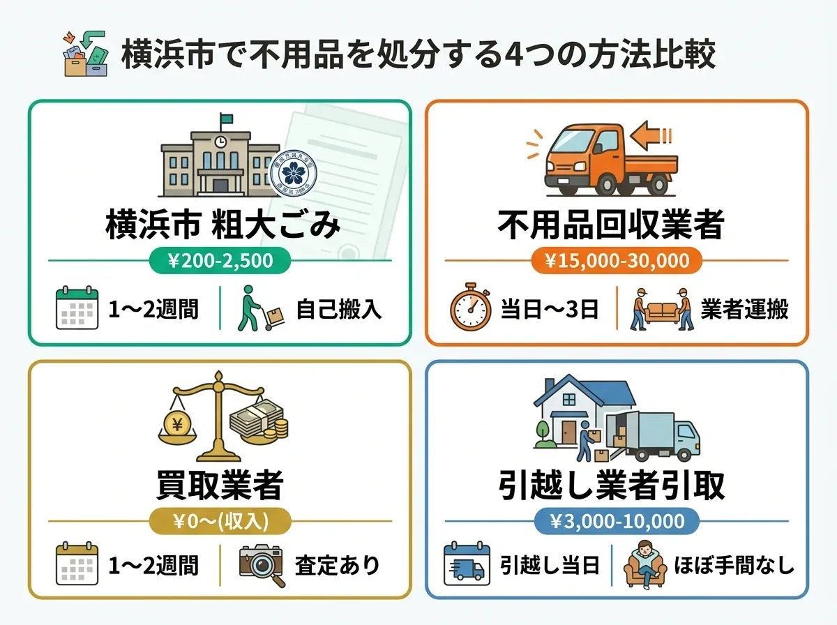 横浜市の不用品処分 4つの方法比較